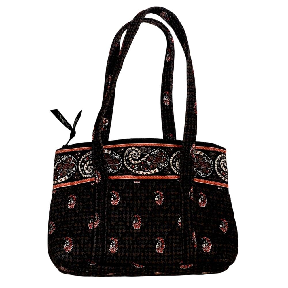 Vera Bradley Villager Houndstooth Brown Floral Paisley Tote Purse Bag Retried